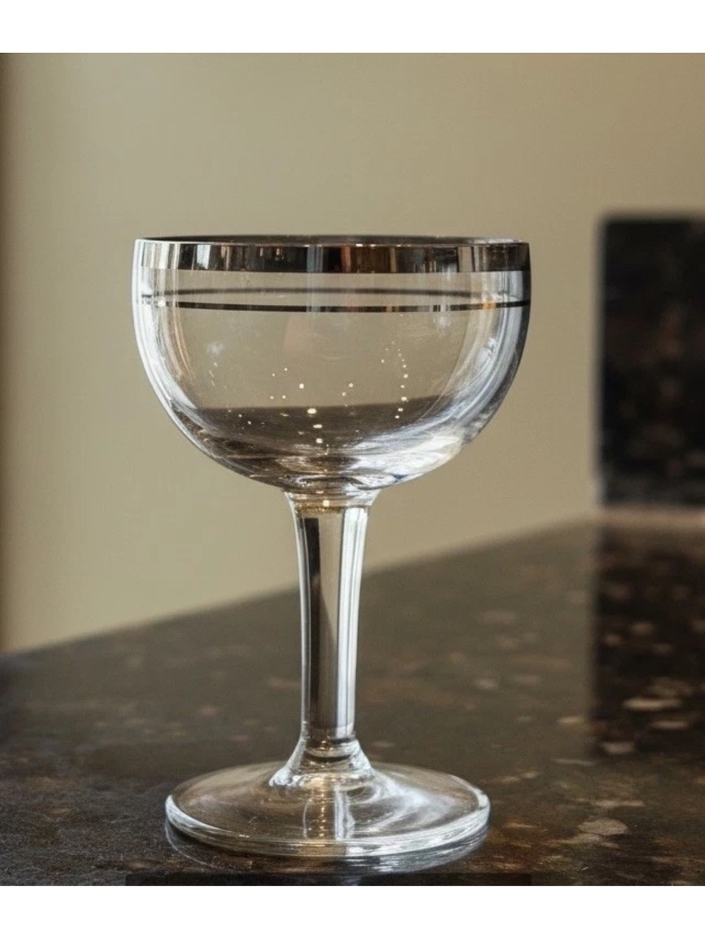 4 Vintage Mid Centrury Silver Platinum Rim Champagne Coupes/Cocktail Glasses EC